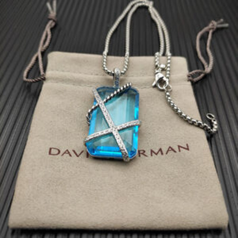 David Yurman Blue Crystal Bezel Necklace